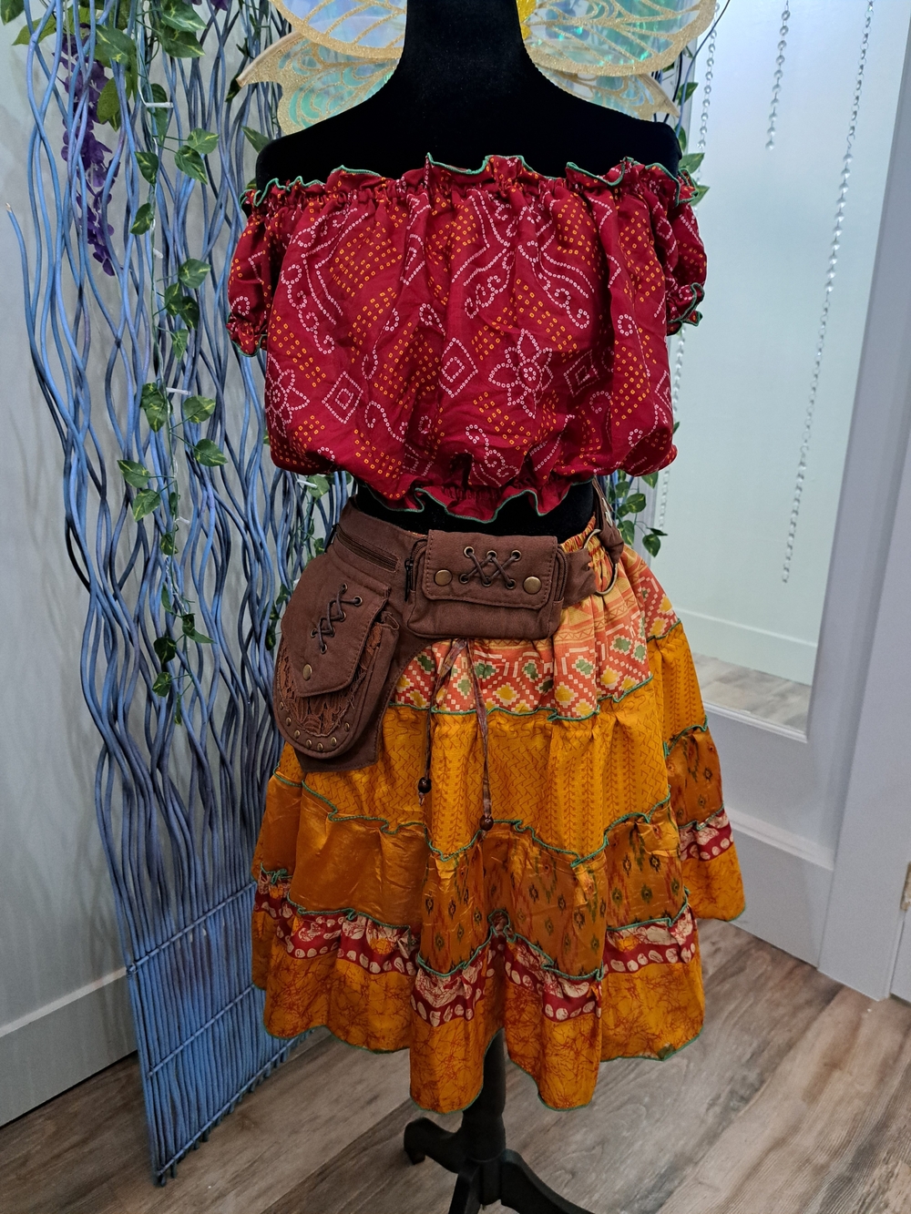 Harvest Hearthkeeper Festival Outfit  Pixie Skirt, Red Art Silk Top & Belt